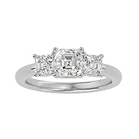 Certified 18K 3 pcs Emerald Cut Moissanite Diamond (1.74 Carat) Ring in 4 Prong Setting With White/Yellow/Rose Gold Engagement Ring For Women, Girl