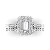 Clara Pucci 2.14 carat Emerald Shape Halo Solitaire Moissanite Engagement Wedding Anniversary Bridal ring band set 14k White Gold