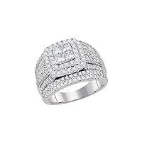 The Diamond Deal 14kt White Gold Princess Diamond Cluster Bridal Wedding Engagement Ring 2 Cttw