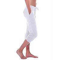 Women Workout Capris Pants Stretch Cropped Sweatpants Casual Summer Capri Leggings Lightweight Yoga Gym Crop Pant with Pocket Women Plus Size Pants White Capris for Women Stretch
