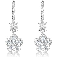 Indi Gold & Diamond Jewelry 1.60Ct Round Cut Created White Diamond Flower Drop & Dangle For Women's Earring 14K White Gold Finish 925 Sterling Silver