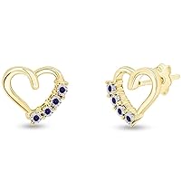 0.50Ct Round Cut Created Blue Sapphire Heart Stud Earrings 14K Yellow Gold Plated 925 Sterling Silver
