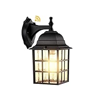 Motion Sensor Outdoor Wall Lights, Exterior Lighting Fixtures Porch Light Wall Mount Sconces with Clear Water Ripple Glass, Outside Wall Lantern Lamp for House Garage Garden, Black (1)