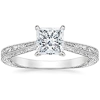2 CT Princess Cut Colorless Moissanite Engagement Ring, Wedding/Bridal Ring Set, Solitaire Halo Style, Solid Sterling Silver Vintge Antique Anniversary Promise Rings Gift for Her