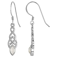 Sterling Silver Celtic Knot Earrings Genuine Gemstone Dangling Fishhook Flawless Finish 1 1/2 inch