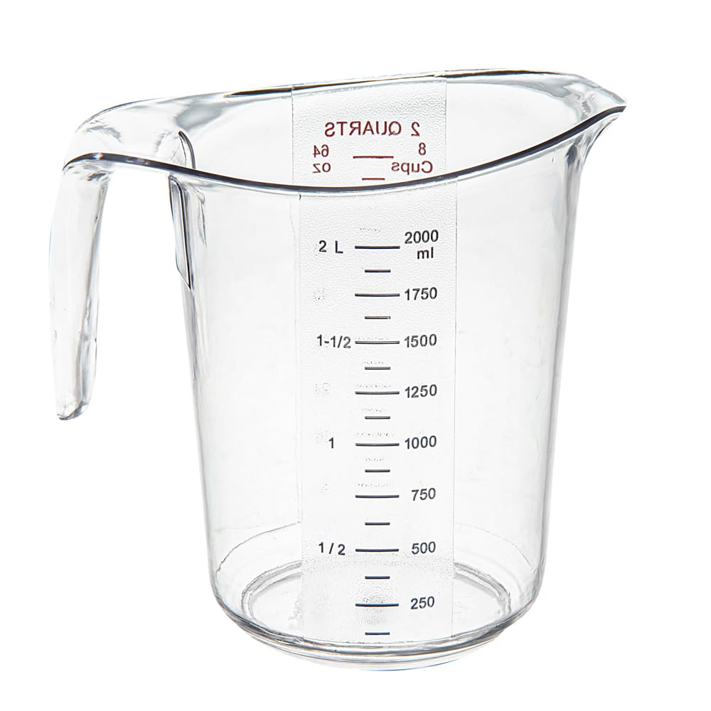 RW Base 2 Quart Measuring Jar, 1 Durable Measuring Beaker - Metric And Imperial Units, V-Shaped Spout, Clear Plastic Measuring Cup, Handle With Thumb-Grip, Tolerates Up To 248F - Restaurantware