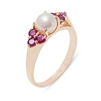 18k Rose Gold Cultured Pearl & Ruby Womens Cluster Anniversary Ring