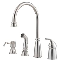 Pfister Avalon Kitchen Sink Faucet with Side Sprayer and Soap Dispenser, Single Handle, High Arc, Stainless Steel Finish, GT264CBS