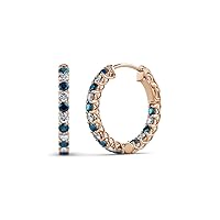 Round Blue Diamond & White & Lab Grown Diamond Inside-Out Hoop Earrings Side Gallery Work 0.88 ctw 14K Gold
