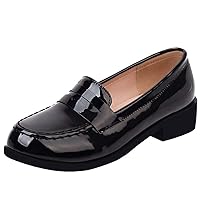 Caradise Women's Patent Leather Loafers Block Heel Slip On Casual Shoes