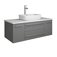 Fresca Lucera 42 Inch Gray Wall Hung Modern Bathroom Vanity - White Vessel Sink with 2 Soft-Closing Drawers, 2 Storage Cabinets - Faucet Not Included - FCB6142GR-VSL-CWH-V