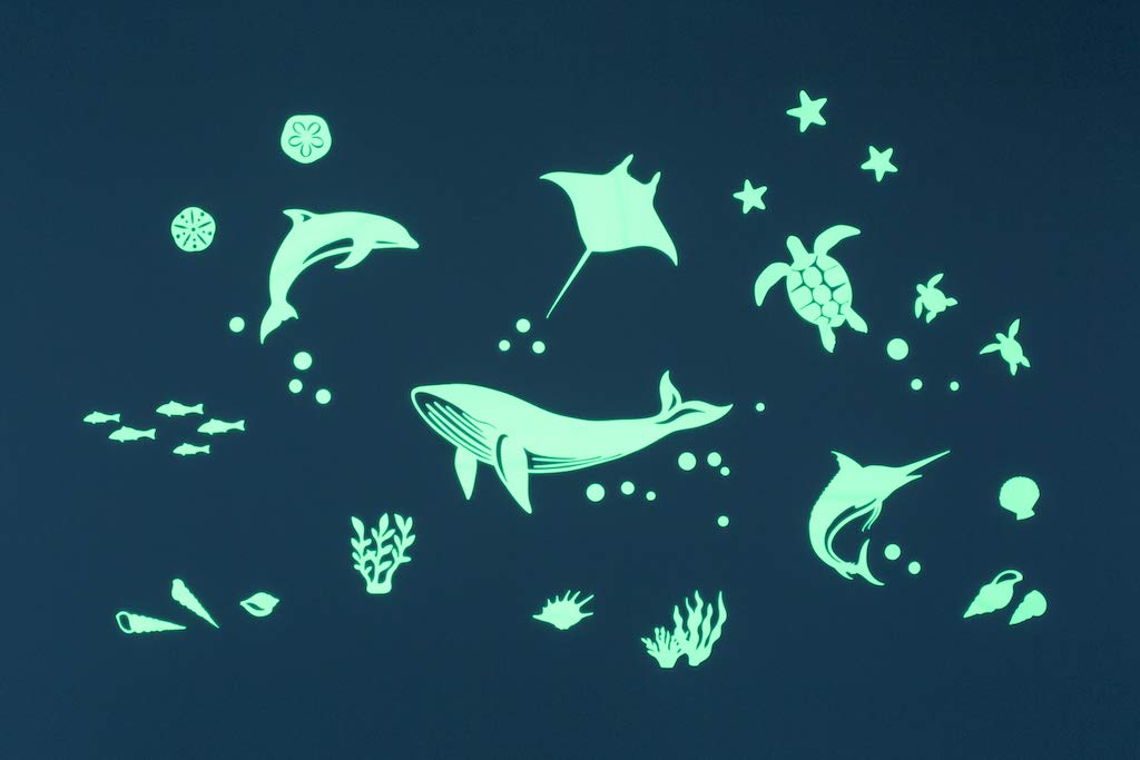 GLOPLAY Sea Animal Series (48pcs/Pack), Glow in The Dark Educational Wall Stickers, The Eco-Friendly and Brightest Wall Stickers for Ceiling, Bathtime, Bedroom, Party, Decor