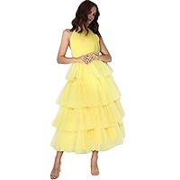 Women's Halter Tiered Tulle Prom Dresses Long Evening Party Dress Homecoming Gown Tea Length