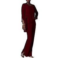 Mother of Bride Dress Long with Jacket Chiffon Pant Suit