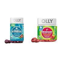 OLLY Goodbye Stress Gummy, GABA, L-Theanine, 60 Count & Metabolism Gummy Rings, Apple Cider Vinegar, 30 Count Bundle
