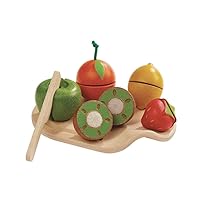 PlanToys 7 Piece Assorted Fruit Kitchen Food Playset (3600) | Sustainably Made from Rubberwood and Non-Toxic Paints and Dyes