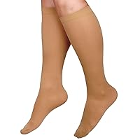 CURAD Knee High Compression Hosiery, 20-30 mmHg, Tan, Size C (L), Ideal for Varicose Veins & Edema Relief
