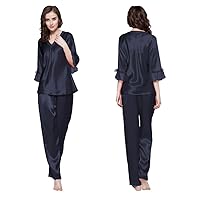 LilySilk Women's 100% Real Silk Pajamas Set V Neck 3/4 Long Sleeve 22 Momme Mulberry Silk Sleepwear