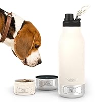 asobu Dog Buddy Bottle a Stainless Steel Insulated Water Bottle for a Human with Removable Dog Water Bowl and Dog food and Treat Storage Bowl 34 Ounce (White)