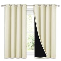 NICETOWN Cold Blocking Curtains, Bedroom Full Blackout Curtain Panels, Great Job for Blocking Light, Complete Blackout Draperies with Black Liner for Night Shift (Beige, Set of 2, 52 by 54-inch)