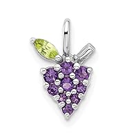 925 Sterling Silver Rhodium Plated Amethyst and Peridot Grapes Pendant Necklace Measures 13.8x8.4mm Wide 3.8mm Thick Jewelry Gifts for Women