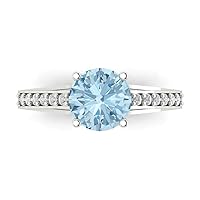Clara Pucci 2.21ct Round Cut cathedral Solitaire Genuine Natural Aquamarine Engagement Promise Anniversary Bridal Ring 18K White Gold