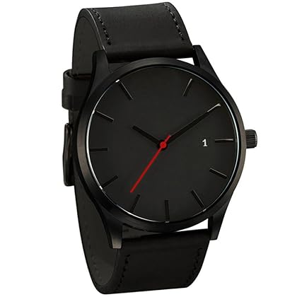 SMTSMT Popular Low-Key Men's Quartz Wristwatch Minimalist Connotation Leather Watch (Black)