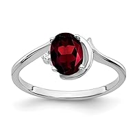 Solid 14k White Gold 7x5mm Oval Garnet January Red Gemstone Diamond Engagement Ring (.01 cttw.)