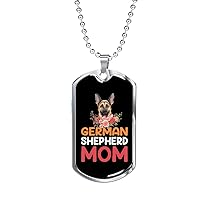Express Your Love Gifts German Shepherd Mom Flowers Necklace Stainless Steel or 18k Gold Dog Tag 24