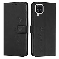 IVY A12 Case Wallet, [Smile Love][Kickstand Flip][Lanyard Shoulder Strap][PU Leather] - Wallet Case for Samsung Galaxy A12 Devices - Black