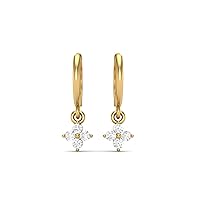 0.25 Ct Round Moissanite Diamond 925 Sterling Silver Gold Vermeil Flower Design Dangle Women Earrings