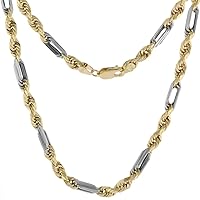 Semi Hollow 14k 2-tone Gold 5mm Milano Rope Figarope Chain Necklace & Bracelet for Men & Women High Polish 8-30 inch