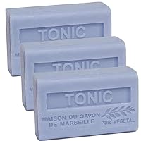 Savon de Marseille - French Soap made with Organic Shea Butter - Tonic Fragrance - Suitable for All Skin Types - 125 Gram Bars - Set of 3