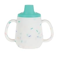 Nuby First Training Cup - Silicone Cup with Free-Flow Spout and Easy-Grip Design - 2 oz - 6+ Months - Aqua and Sprinkles