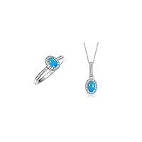 Rylos Matching Jewelry 14K White Gold Halo Pendant Necklace & Matching Ring. Gemstone & Diamonds, 18