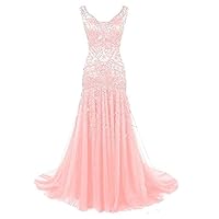 Women's 2020 Long Mermaid Bridesmaid Dresses Tulle Beaded Mother of Bride Wedding Prom Gowns