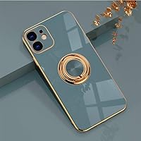 Omorro for iPhone 11 Case for Women Ring Holder, Built-in 360 TPU Rotation Kickstand Rings Cases with Stand Glitter Plating Rose Gold Edge Work with Magnetic Mount Slim Sleek Luxury Case Girly Gray
