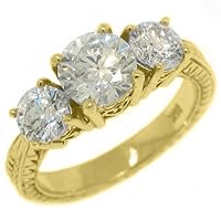 14k Yellow Gold Round Past Present Future 3 Stone Diamond Ring 2.26 Carats