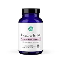 Ora Organic Vegan Omega 3 Supplement - 500mg DHA for Brain, Eye, and Heart Health - Made from Sustainable Algae - 60 Capsules