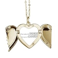 Quote What Makes Life Dreary is The Want of Motive Folded Wings Peach Heart Pendant Necklace