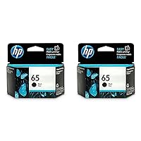 HP 65 Black Ink Cartridge | Works AMP 100 Series, DeskJet 2600, 3700 Series, Envy 5000 Series | Eligible for Instant Ink | N9K02AN (Pack of 2)