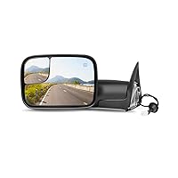Towing Mirror Compatible for 1998-2001 for Dodge for Ram 1500 1998-2002 for Dodge for Ram 2500 3500 Driver Side Mirror with Power Adjusted Heated Function Manual Flip Up Black Housing