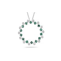 0.30 Cts Diamond & 3/4 (0.71-0.80) Cts Natural Emerald Pendant in 14K White Gold