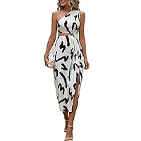 Dresses for Women - Allover Print One Shoulder Cut Out Waist Asymmetrical Hem Dress