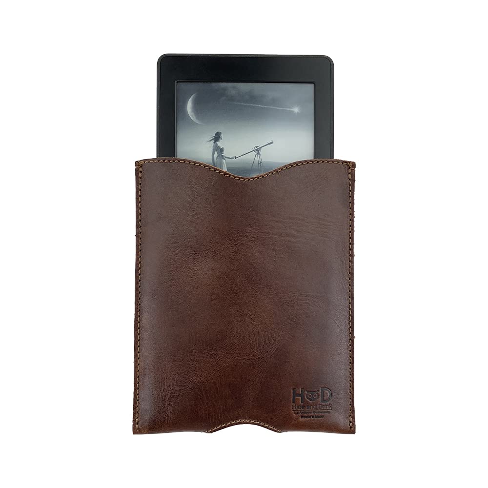 Hide & Drink, Rustic Sleeve for Tablet (6 in. Display), Protector Travel Case, Full Grain Leather, Handmade Accessories, Bourbon Brown