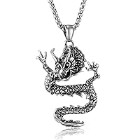 Dragon Necklace Stainless Steel Chinese Dragon Pendant Necklace Hip Hop Jewelry Birthday for Men Women Boys, 24 inch Chain, Silver, B20RBSN287