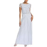 Adrianna Papell Women's Beaded Blouson Long Dress, Serenity, 6