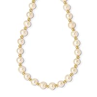 14k Gold 6 7mm White Near Round Fw Cultured Pearl Bead Necklace 18 Inch Jewelry for Women