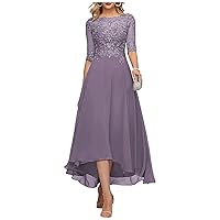 Lace Chiffon Tulle Mother Bride Dresses for Women Ruched Tea Length Wedding Guest Dress A Line Formal Evening Gown
