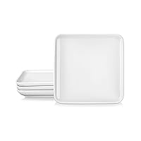 MALACASA Dinner Plates, 10inch Ivory White Dinner Plates, Square Plate Set of 4, Porcelain Serving Platters for Kitchen Banquet Party Steak Appetizer Salad Pasta, White, Series IVY